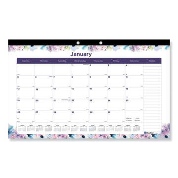 Blueline® Passion Monthly Deskpad Calendar, Floral Artwork, 22 X 17, White-multicolor Sheets, Black Binding, 12-month (jan-dec): 2022 freeshipping - TVN Wholesale